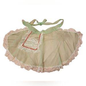 Vintage Lace Sheer Apron with Green Accents